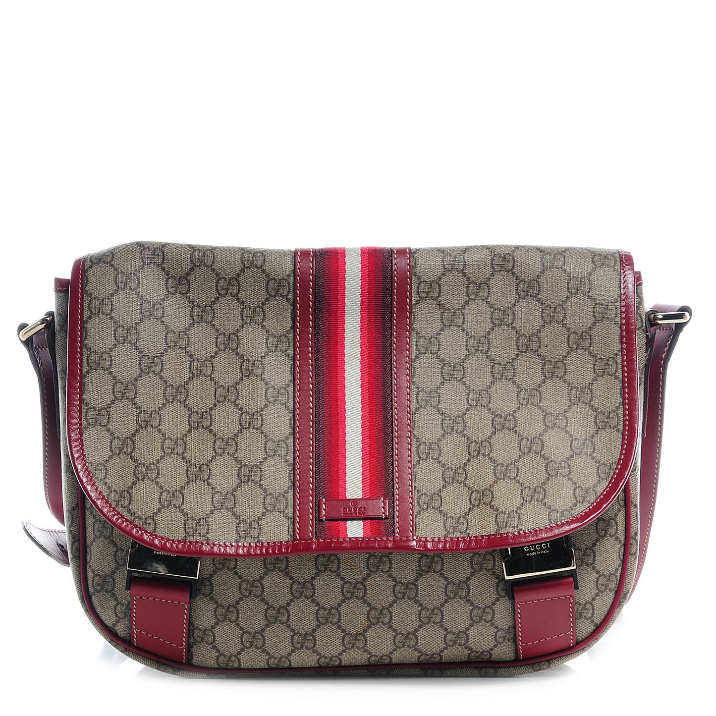 GG Plus Monogram Medium Double Buckle Flap Messenger Bag Beige Red