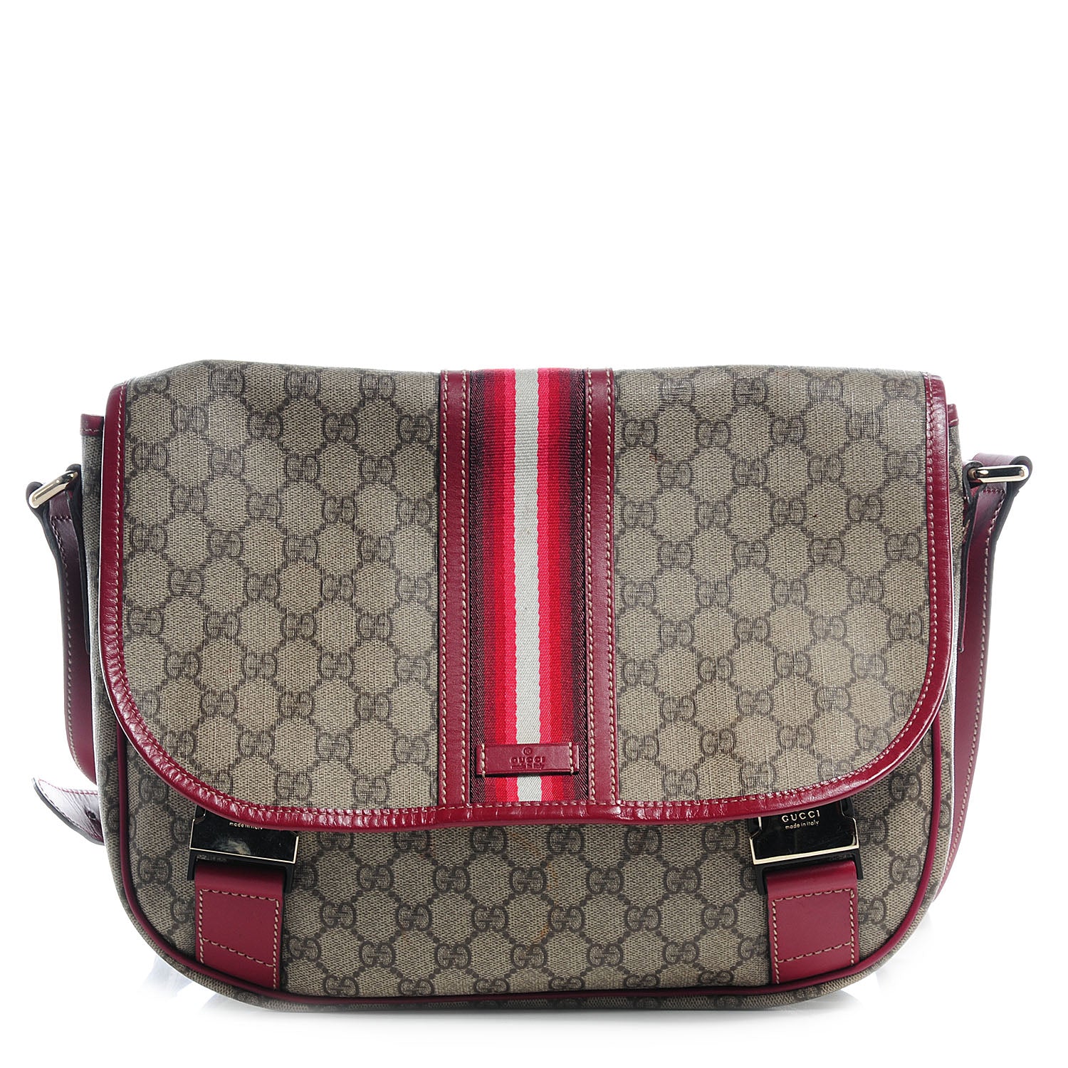 Gucci GG Plus Monogram Medium Double Buckle Flap Messenger Bag Beige Red 1 of 7