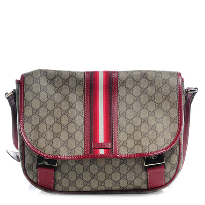 Gucci GG Plus Monogram Medium Double Buckle Flap Messenger Bag Beige Red 1 of 7
