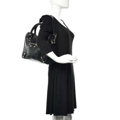 Balenciaga Calfskin Crocodile Embossed Giant 12 Gold Hardware City Black 2 of 9