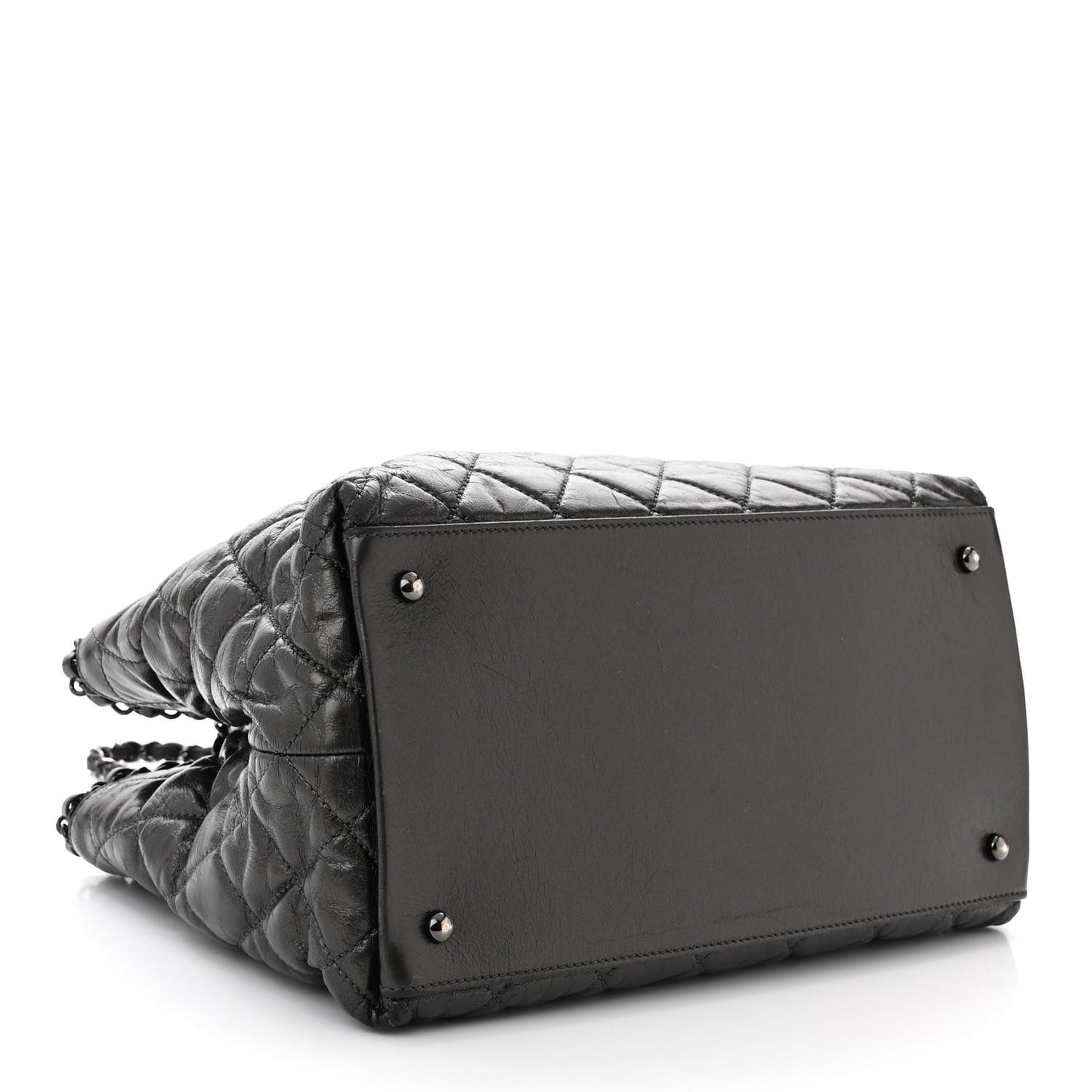 Metallic Aged Calfskin Quilted Small Chain Me Tote Dark Silver
