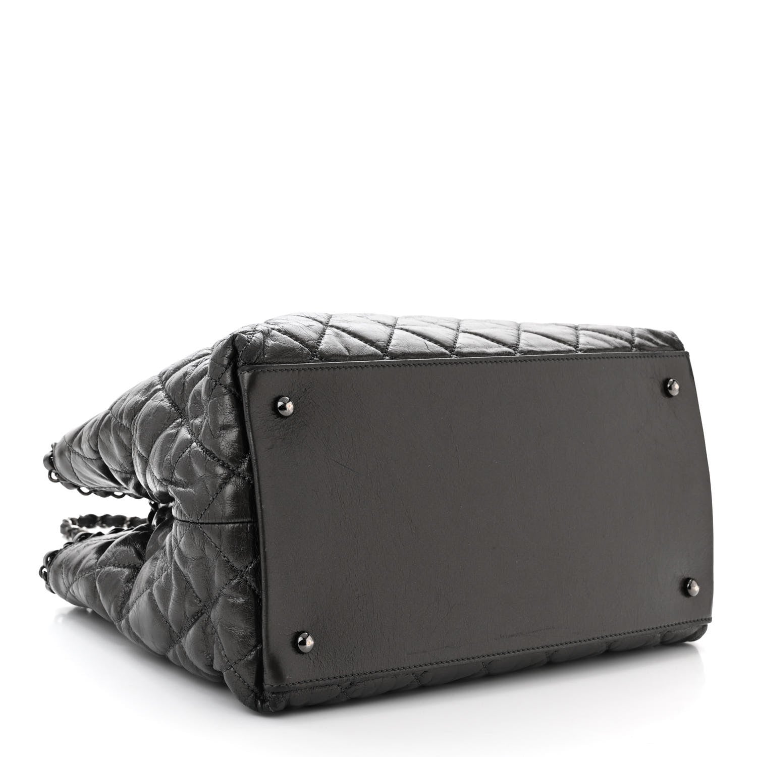 Chanel Metallic Aged Calfskin Quilted Small Chain Me Tote Dark Silver 4 of 11