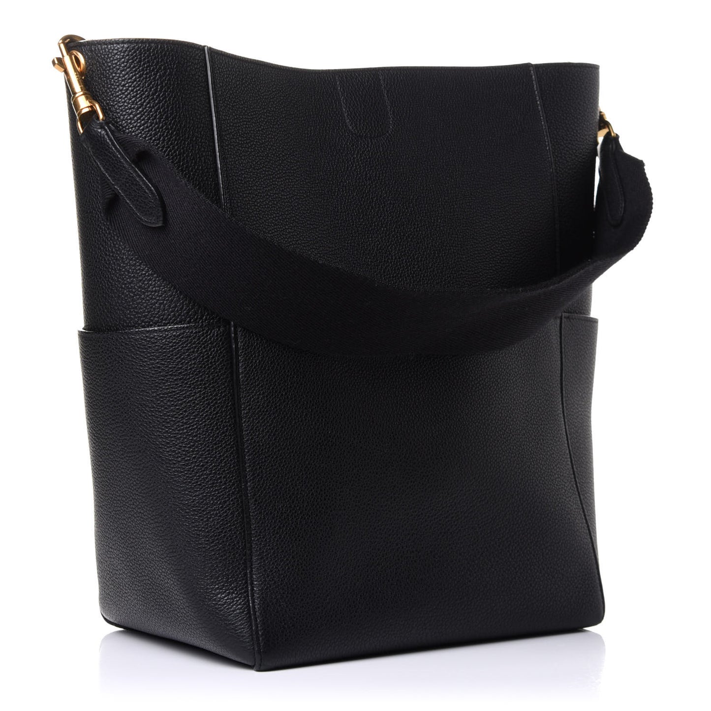 Soft Grained Calfskin Sangle Bucket Bag Black
