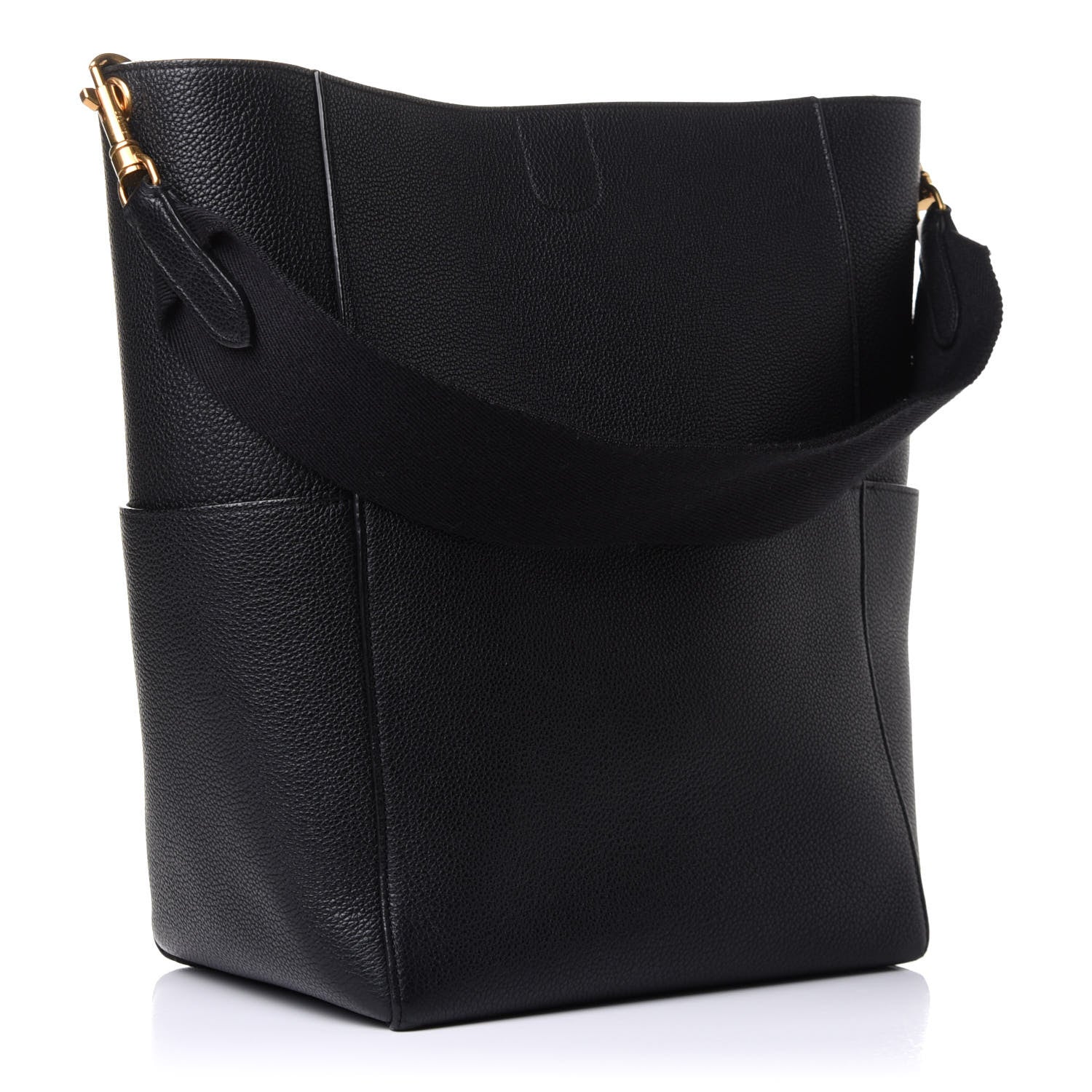 Celine Soft Grained Calfskin Sangle Bucket Bag Black 3 of 10