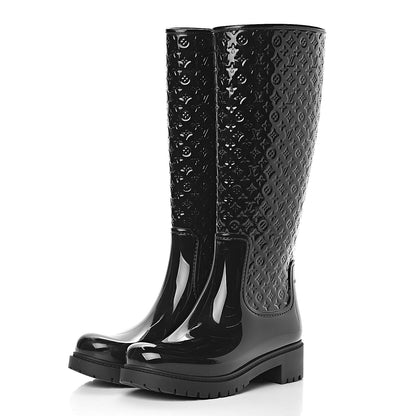 Louis Vuitton Rubber Embossed Monogram Splash Rain Boots 37 Black 3 of 8