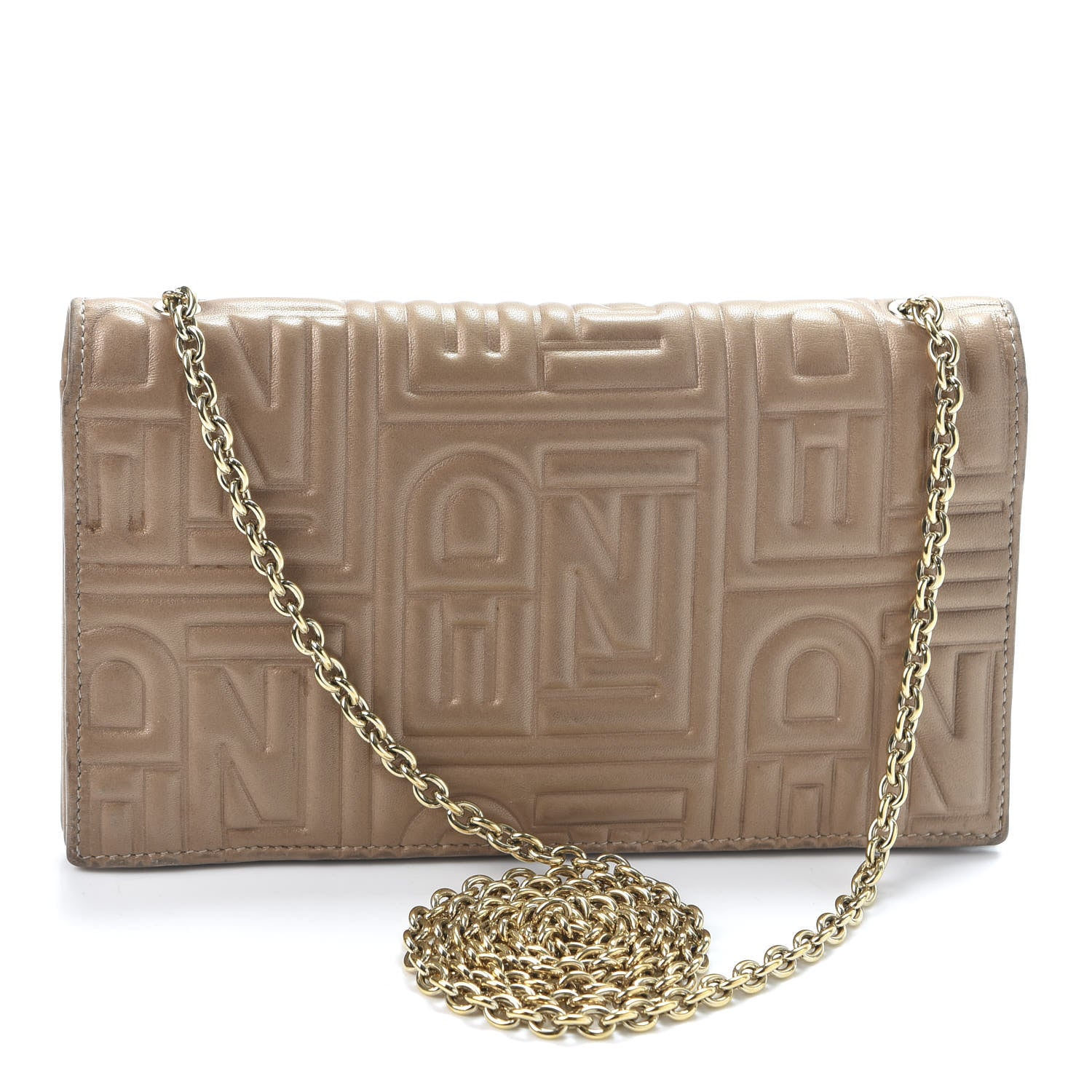 Fendi Metallic Nappa Logo Embossed Long Wallet On Chain Gold 2 of 11