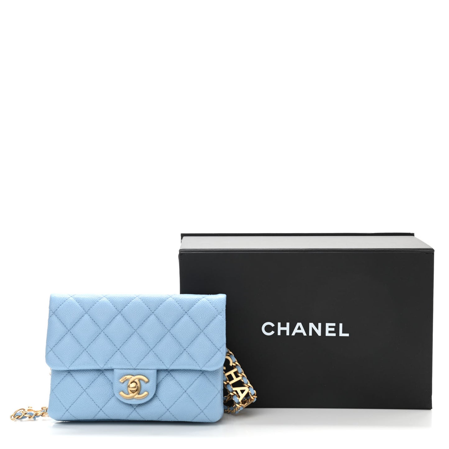 Shiny Caviar Pick Me Up Flap Belt Bag Light Blue
