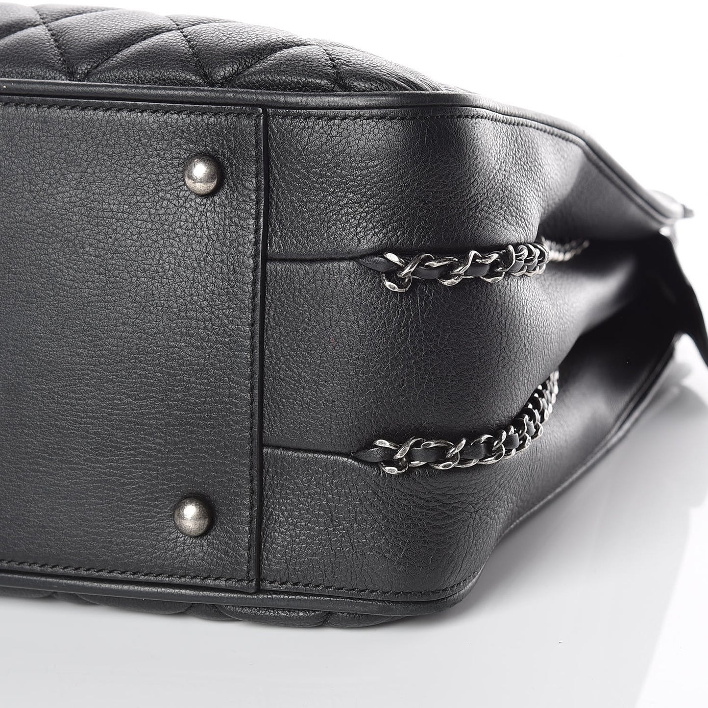 Calfskin Quilted Frame In Chain Tote Black