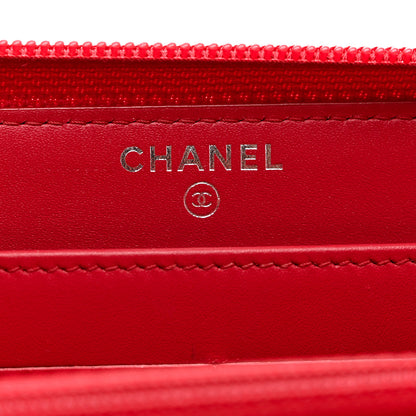 Chanel Patent Quilted Boy Zip Around Wallet Red 6 of 9