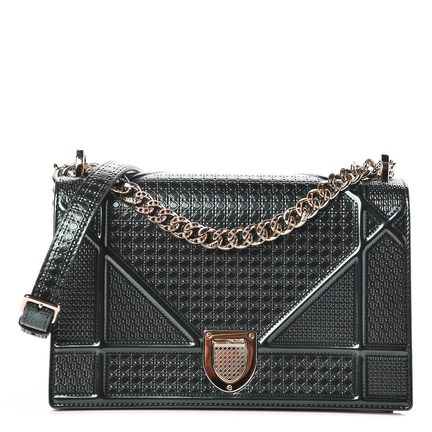 Christian Dior Metallic Patent Micro-Cannage Medium Diorama Flap Bag Malachite Green 1 of 14