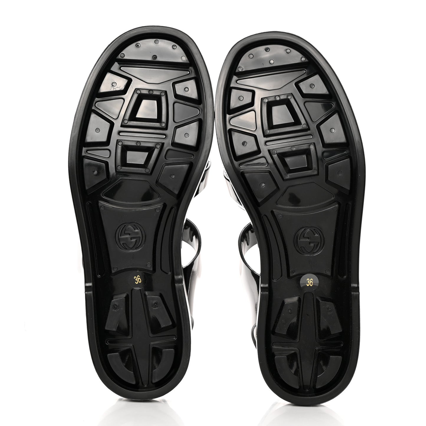 Shiny Rubber Double G Buckle Strap Sandals 36 Black