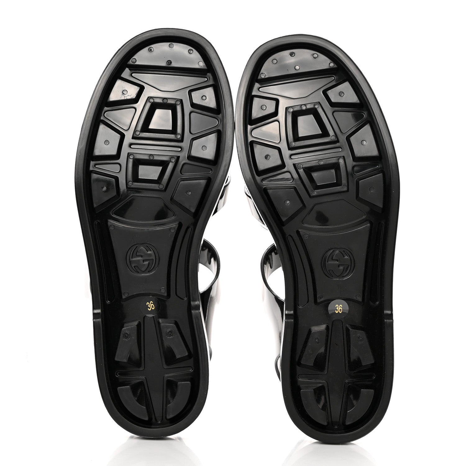 Gucci Shiny Rubber Double G Buckle Strap Sandals 36 Black 5 of 9