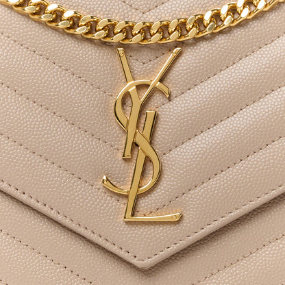 Saint Laurent Grain De Poudre Matelasse Chevron Monogram Chain Wallet Dark Beige 7 of 9