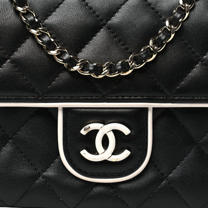 Chanel Lambskin Resin Quilted Chain Camera Bag Black White 8 of 11