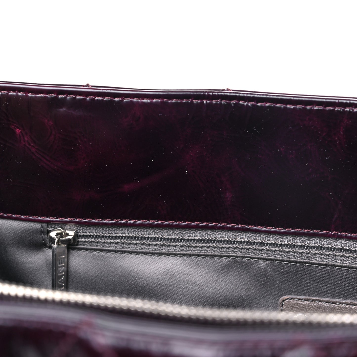 Distressed Patent Quilted Shopping Tote Purple