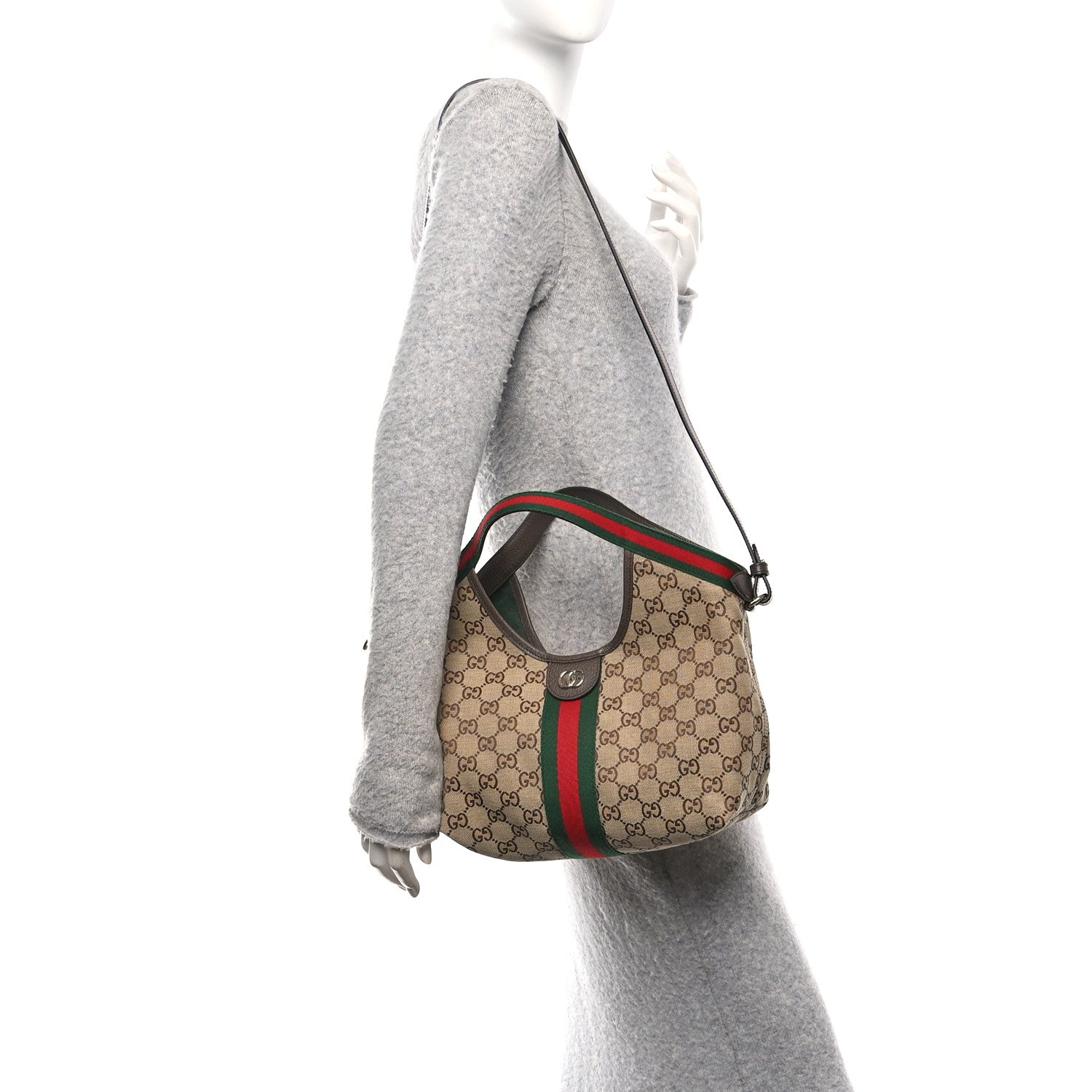 Gucci Monogram Web Small Giglio Tote Beige Dark Brown 2 of 10
