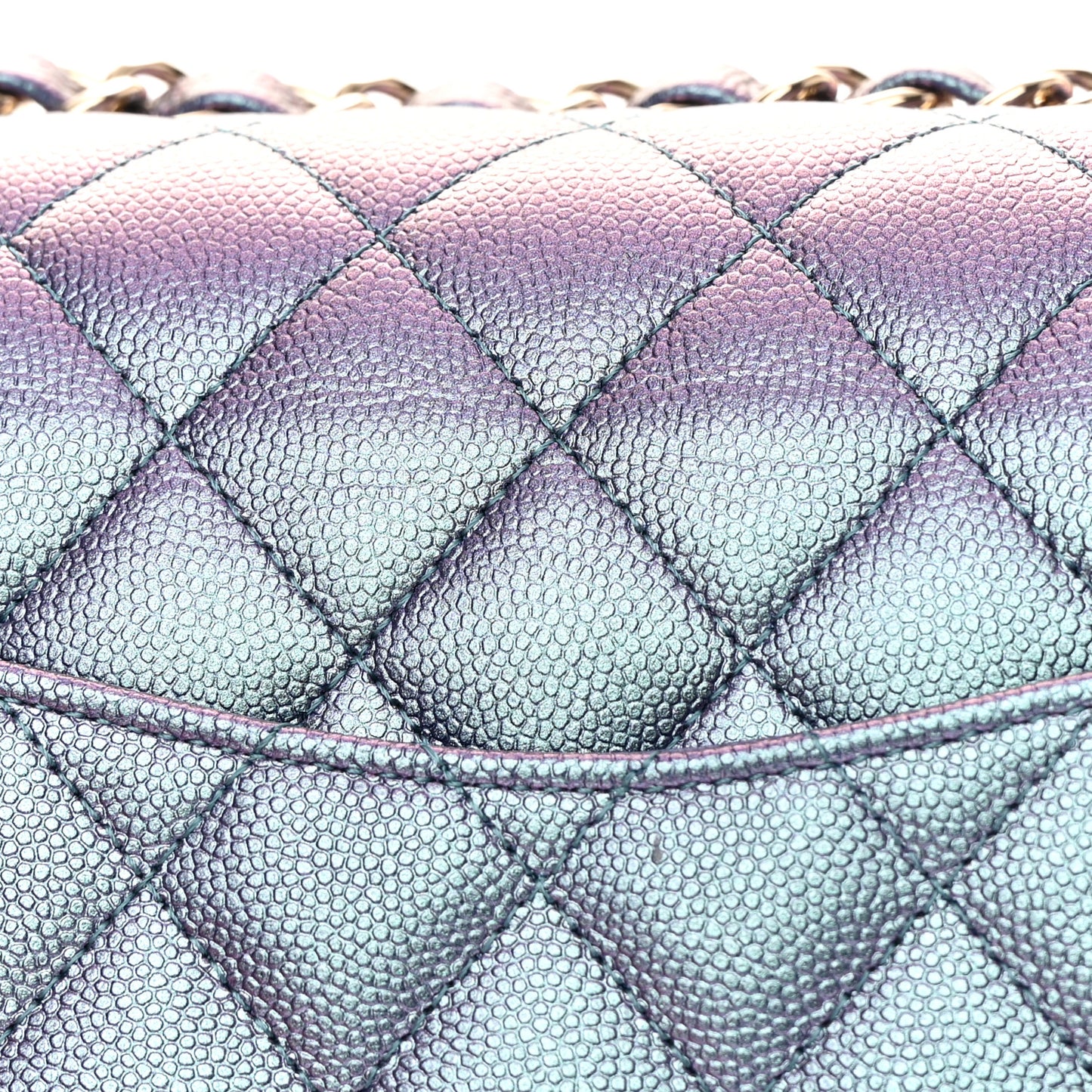 Iridescent Caviar Quilted Medium Double Flap Dark Blue