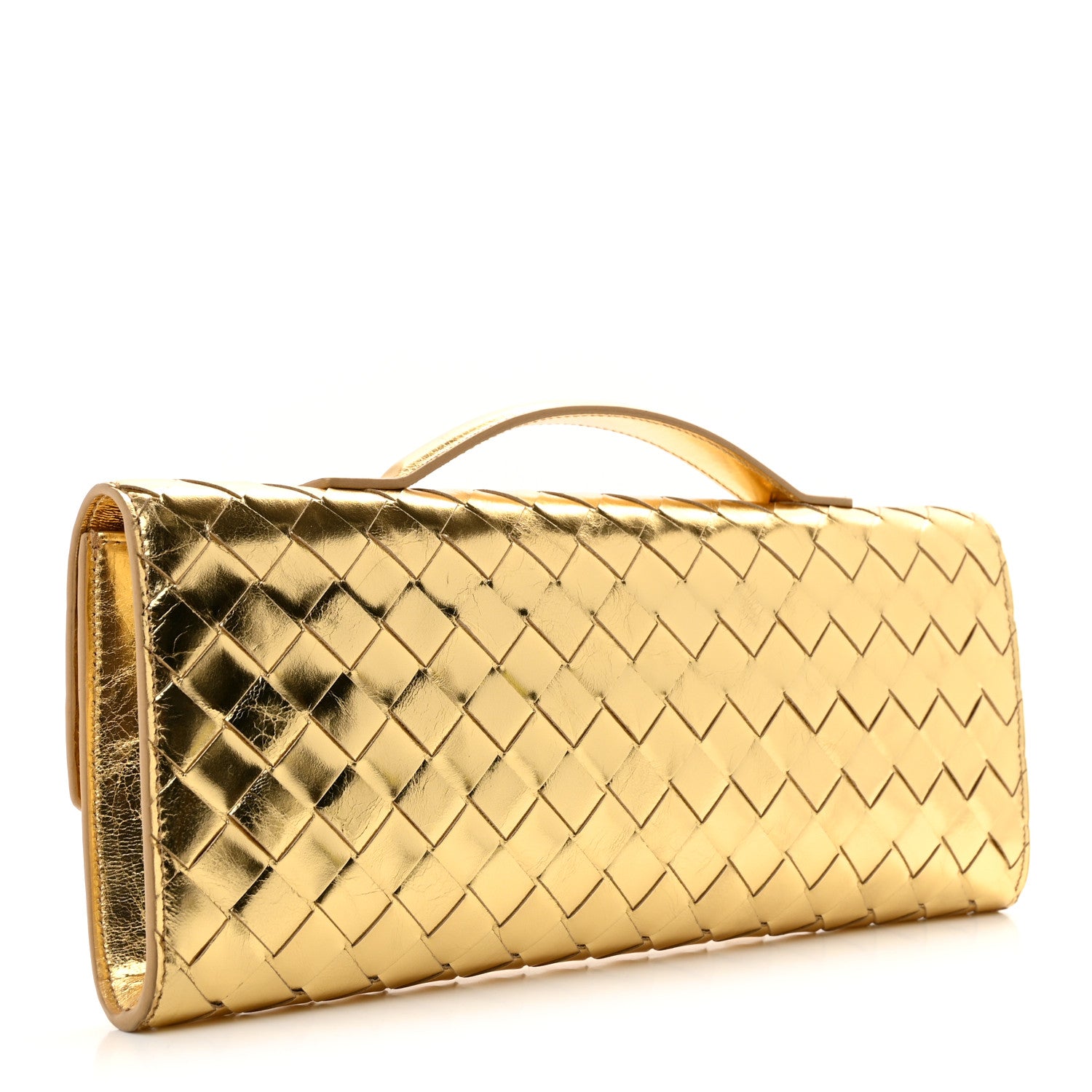 Bottega Veneta Metallic Lambskin Intrecciato Long Andiamo Top Handle Clutch Gold 3 of 7