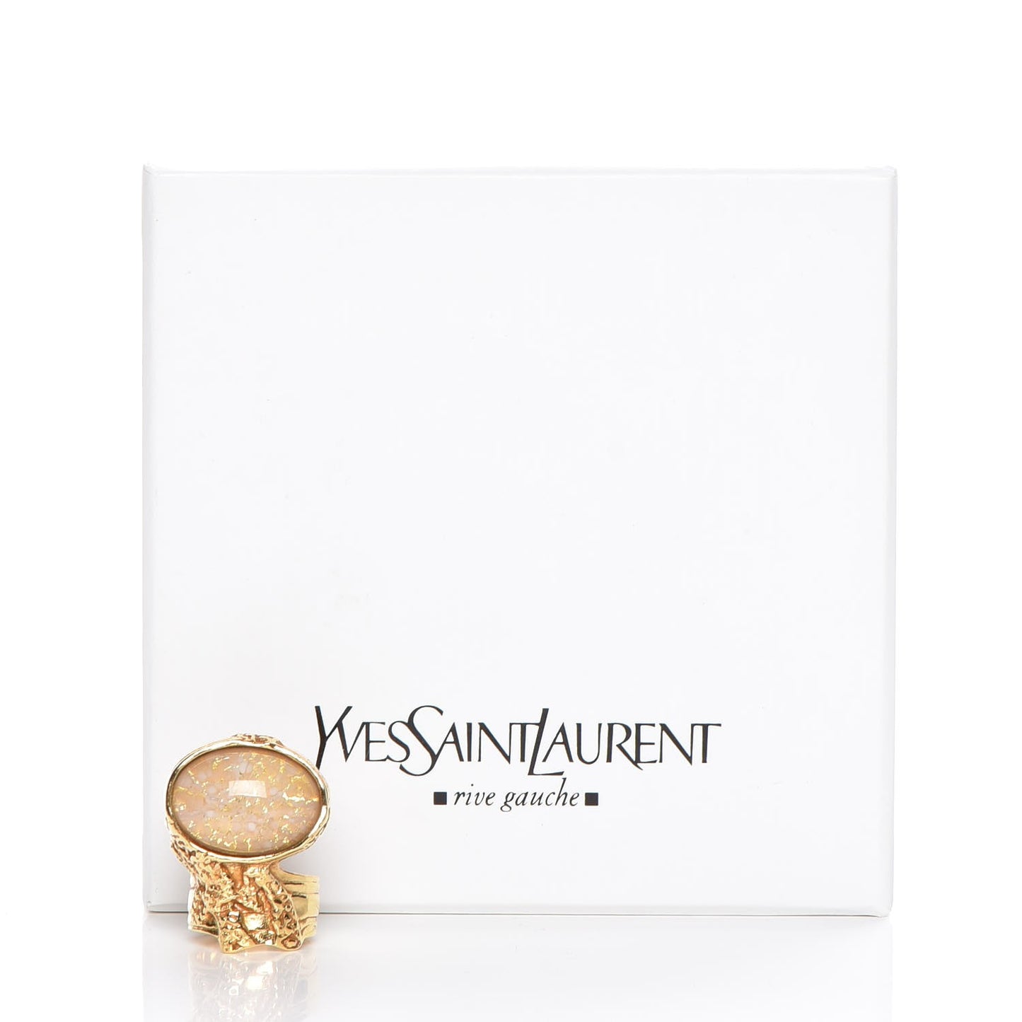 Glass Cabochon Arty Ovale Ring 8 Gold Beige Clair