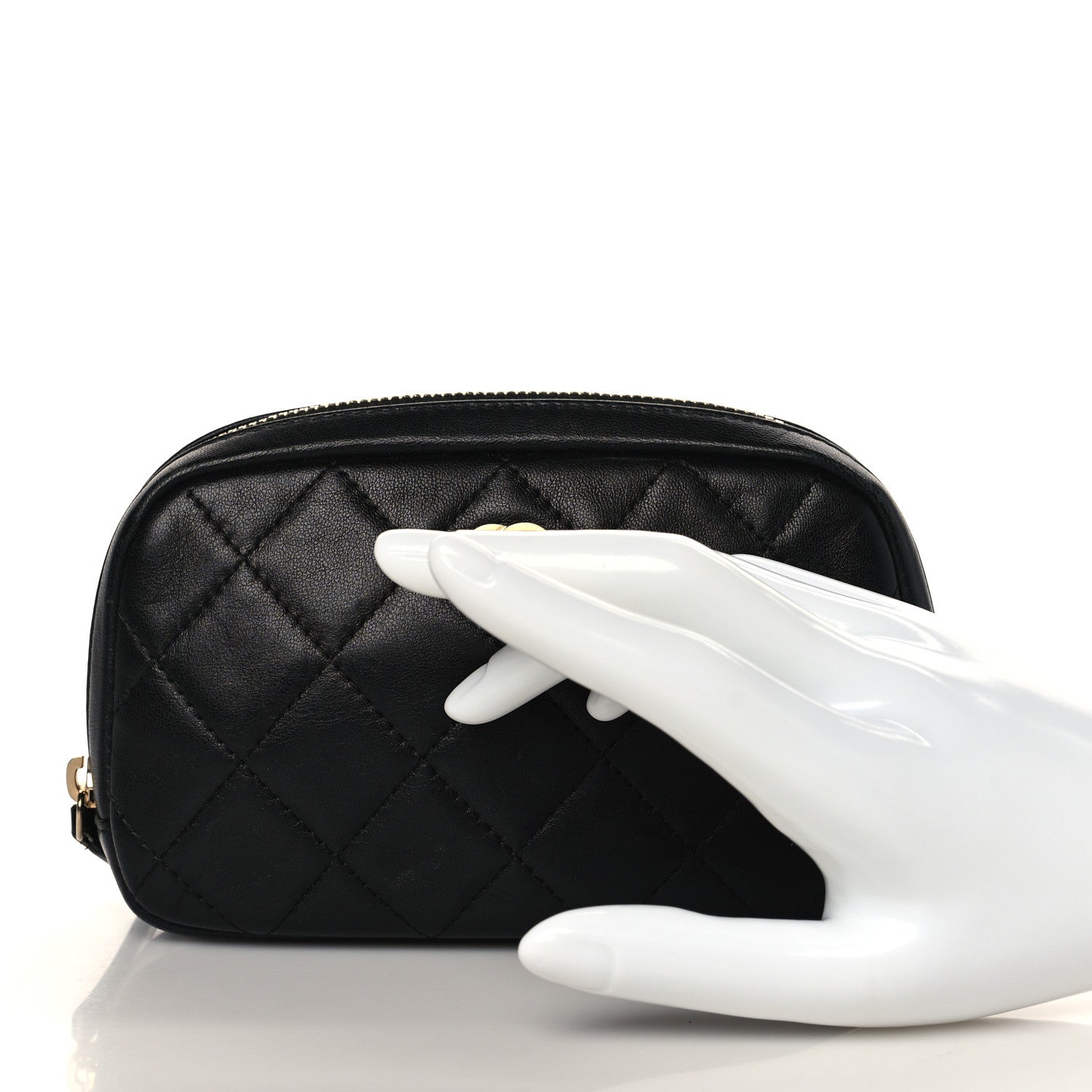 Chanel Lambskin Quilted Small Curvy Pouch Cosmetic Case Black 2 of 7
