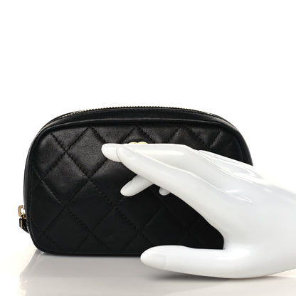 Chanel Lambskin Quilted Small Curvy Pouch Cosmetic Case Black 2 of 7