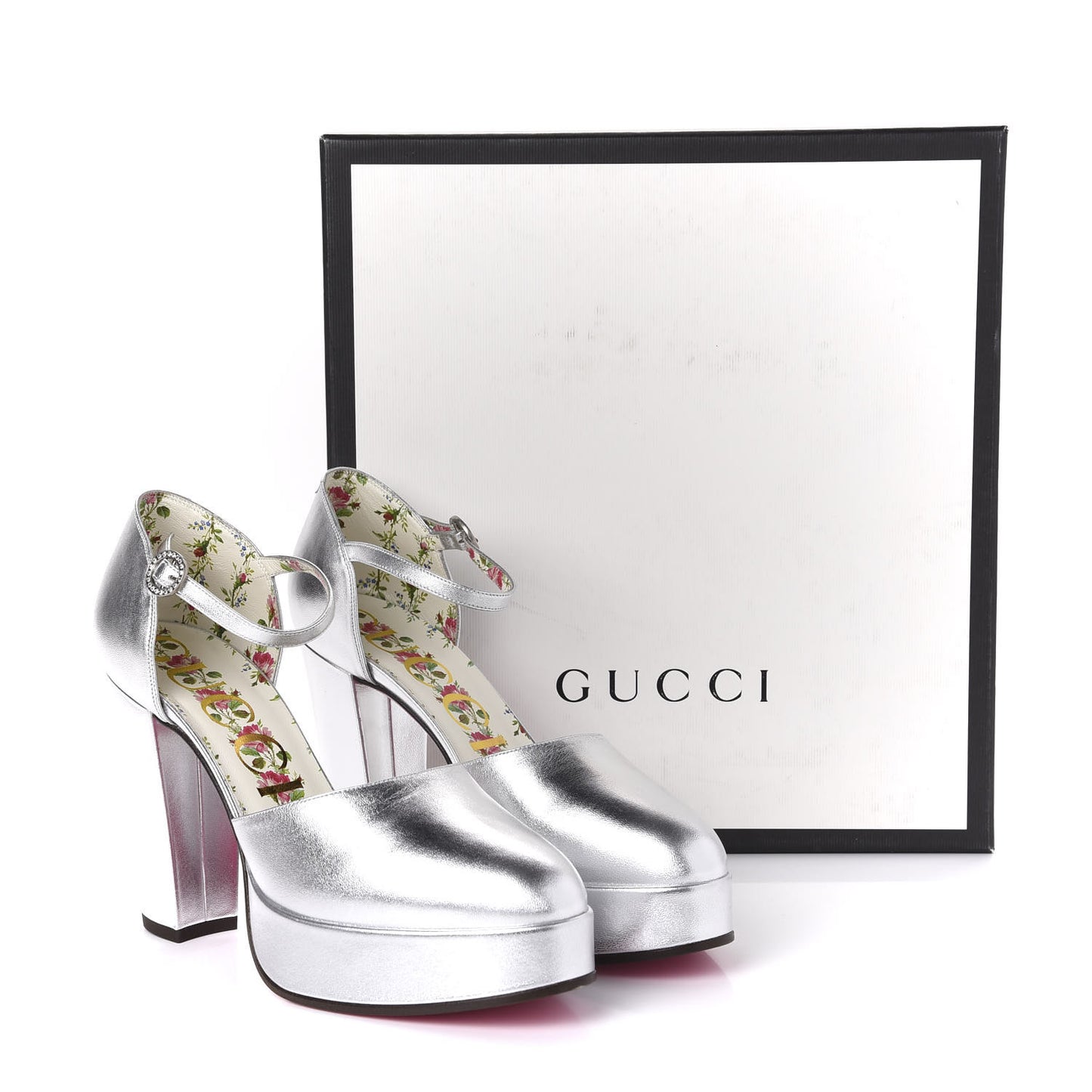 Metallic Nappa Ankle Strap Platform Pumps 38.5 Argento