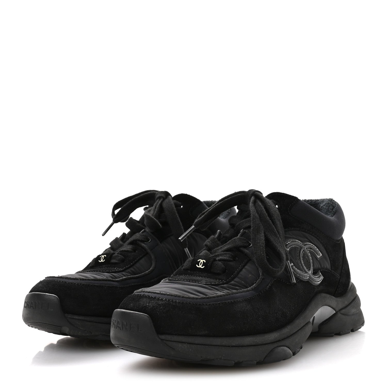 Chanel Fabric Calfskin Suede CC Sneakers 35.5 Black 4 of 7