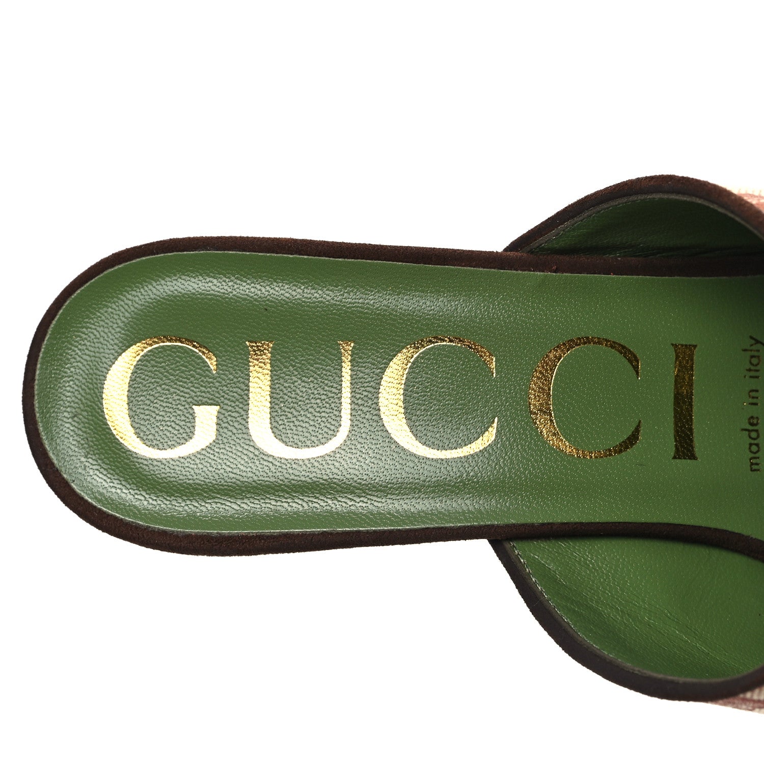 Gucci GG Monogram Kid Scamosciato Houdan Mid Heel Platform Slide Sandals 37.5 Beige Ruggine Maroon 7 of 8