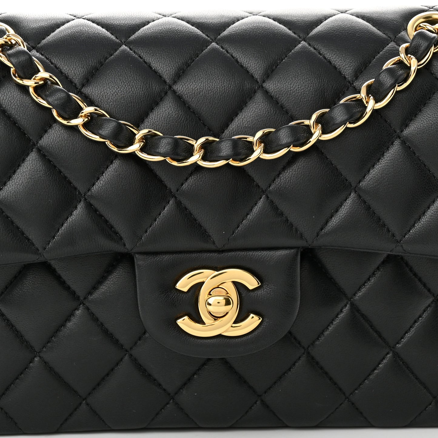 Lambskin Quilted Small Double Flap Black