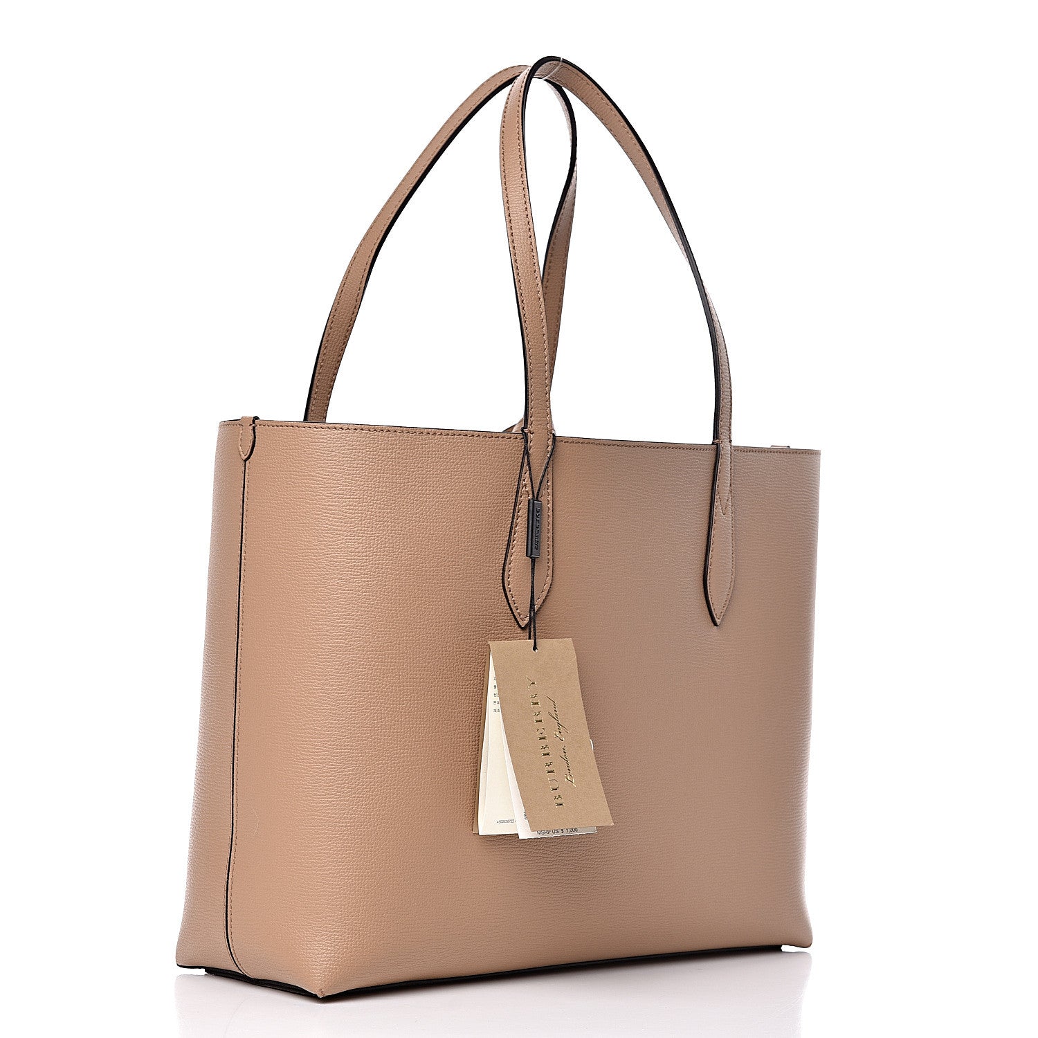 Burberry Grainy Calfskin Haymarket Check Medium Reversible Tote Camel 4 of 12