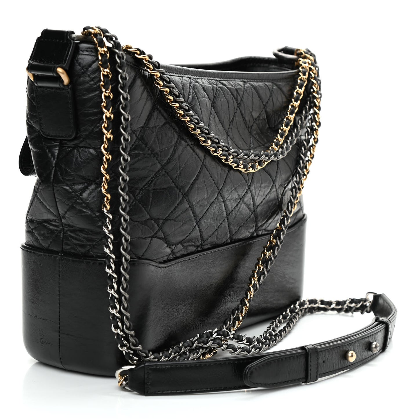 Aged Calfskin Quilted Medium Gabrielle Hobo Black