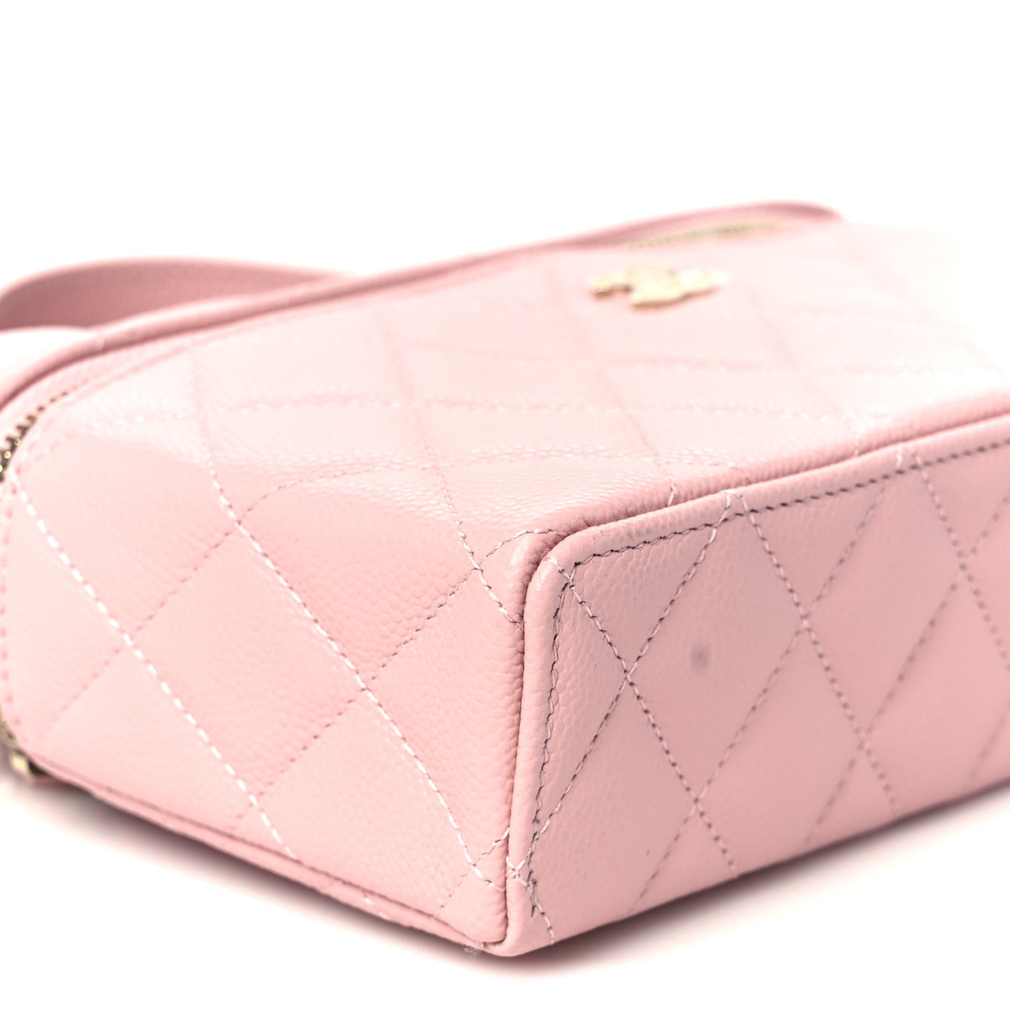 Caviar Quilted Top Handle Slim Vanity With Chain Light Pink