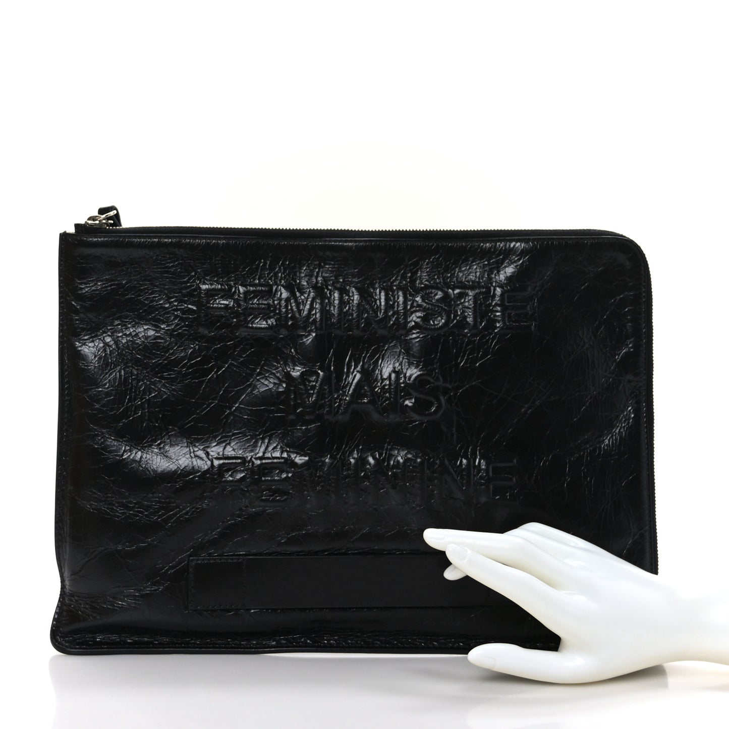 Calfskin Large Feministe Maize Feminine Pouch Clutch Black