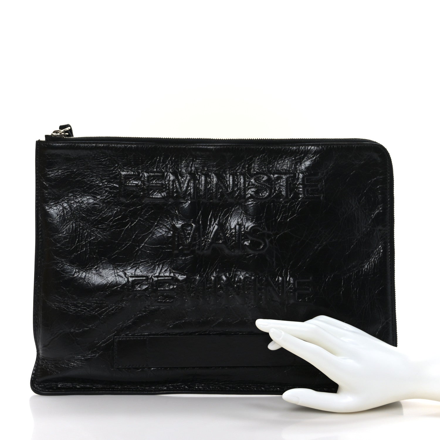 Chanel Calfskin Large Feministe Maize Feminine Pouch Clutch Black 2 of 7