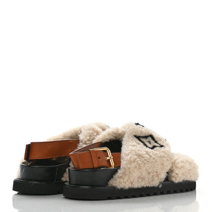 Louis Vuitton Shearling Calfskin Paseo Flat Comfort Sandal 38.5 Beige 4 of 13