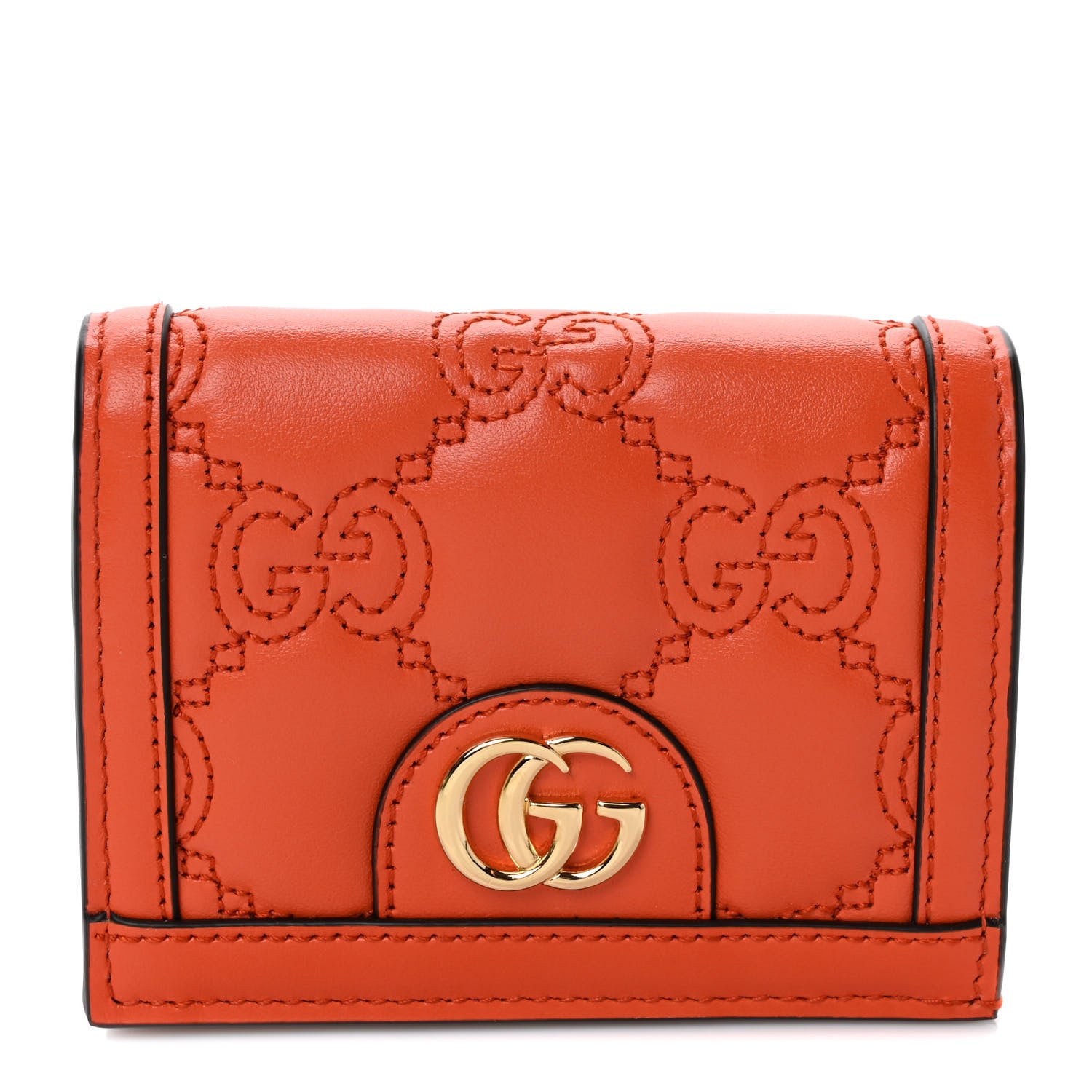 Gucci Calfskin GG Matelasse Card Case Wallet Deep Orange 1 of 7