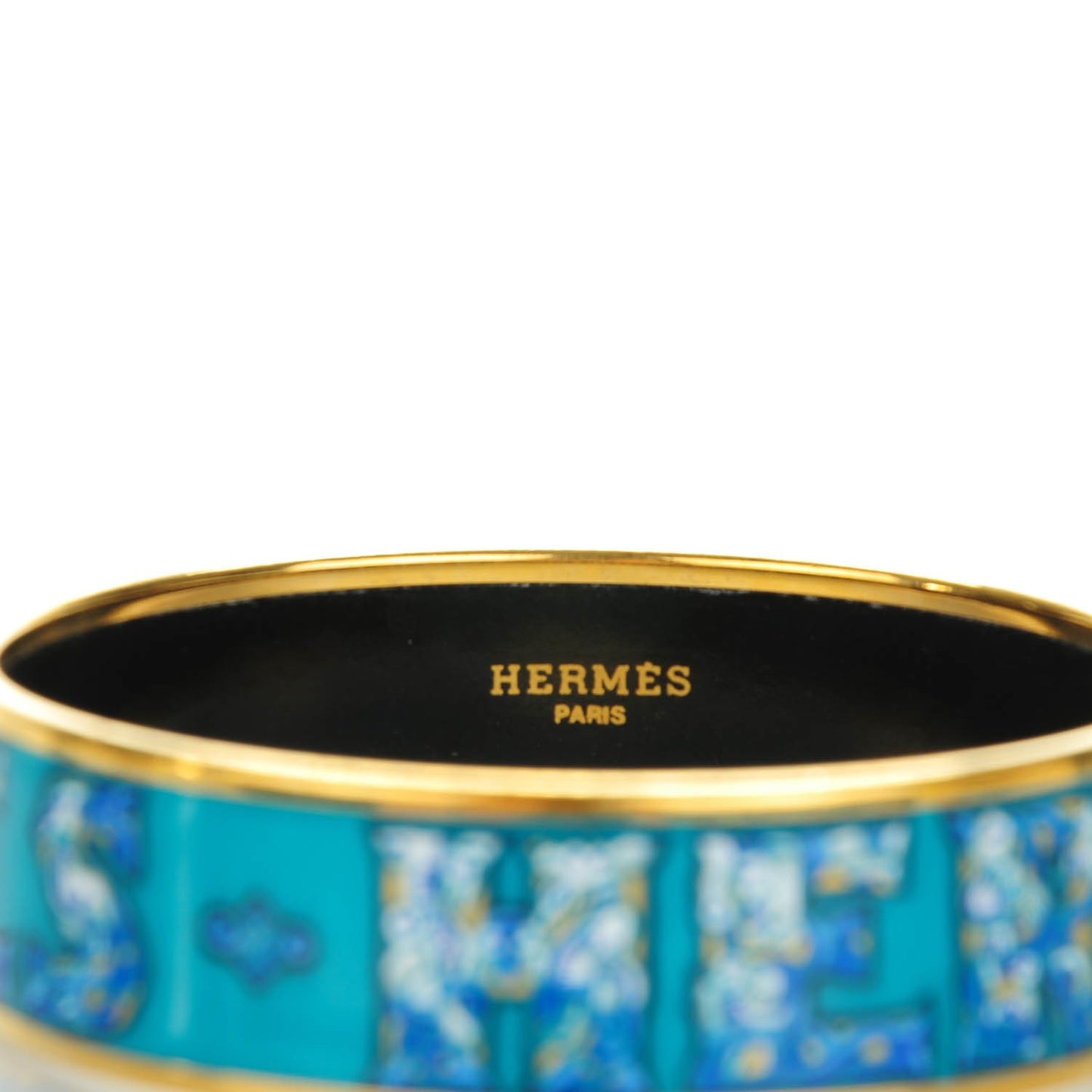 Enamel Printed Wide Alphabet Russe Bracelet 70 Turquoise Bleu Kaki Jaune