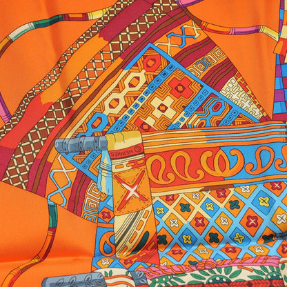 Hermes Silk Voyage En Etoffes Scarf 90 Orange Violet Jaune 5 of 6