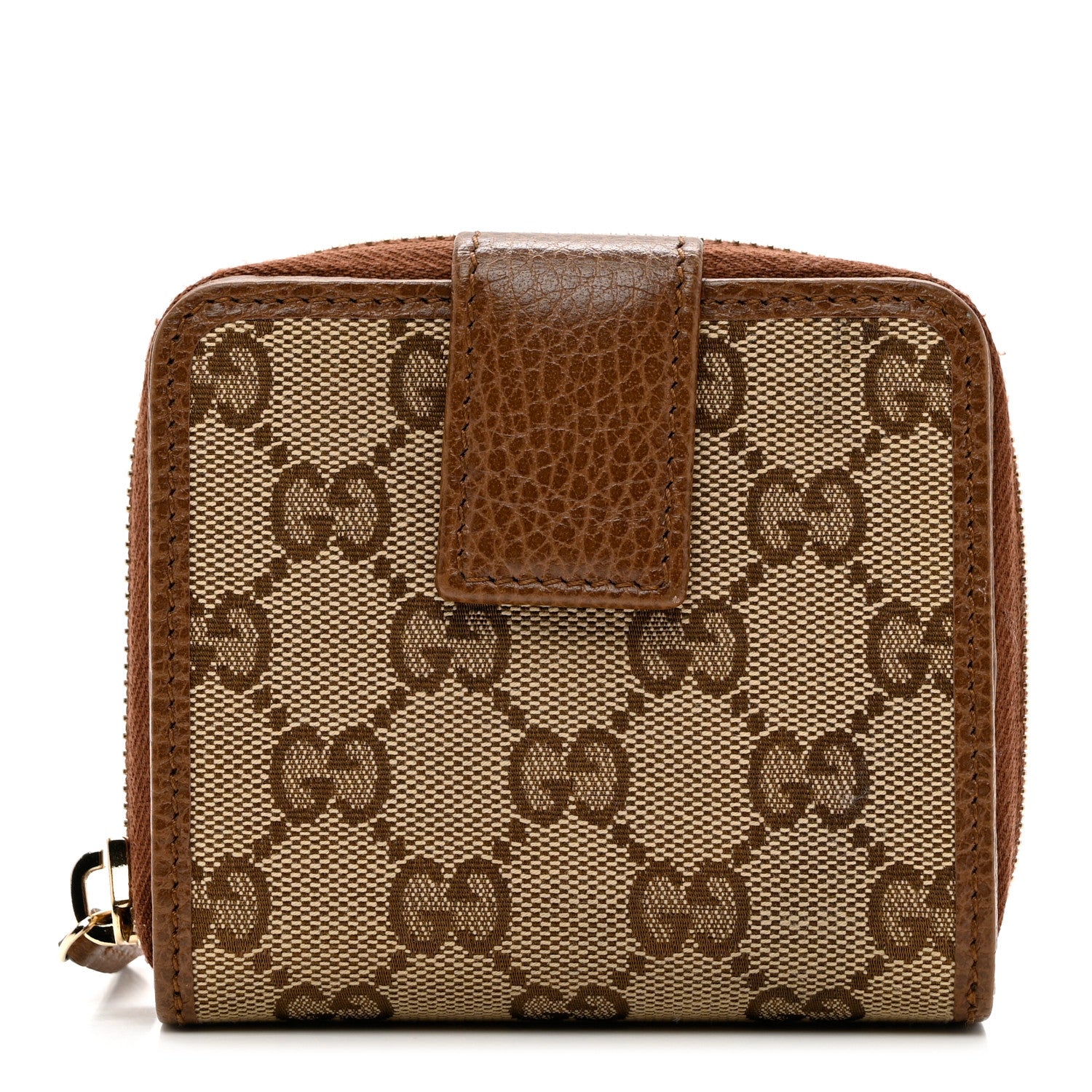 Gucci Monogram Dollar Calfskin Zip Around French Wallet Beige Ebony Tabacco 1 of 7