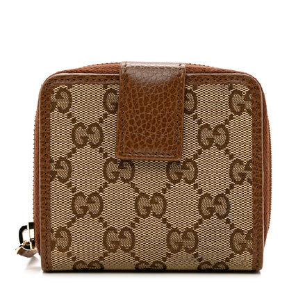 Gucci Monogram Dollar Calfskin Zip Around French Wallet Beige Ebony Tabacco 1 of 7