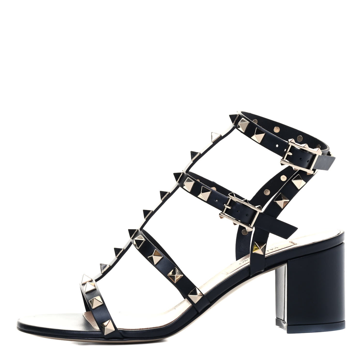 Valentino Garavani Calfskin Rockstud 60mm City Sandals 36 Black 1 of 7