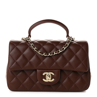 Chanel Lambskin Quilted Mini Top Handle Rectangular Flap Dark Brown 1 of 10