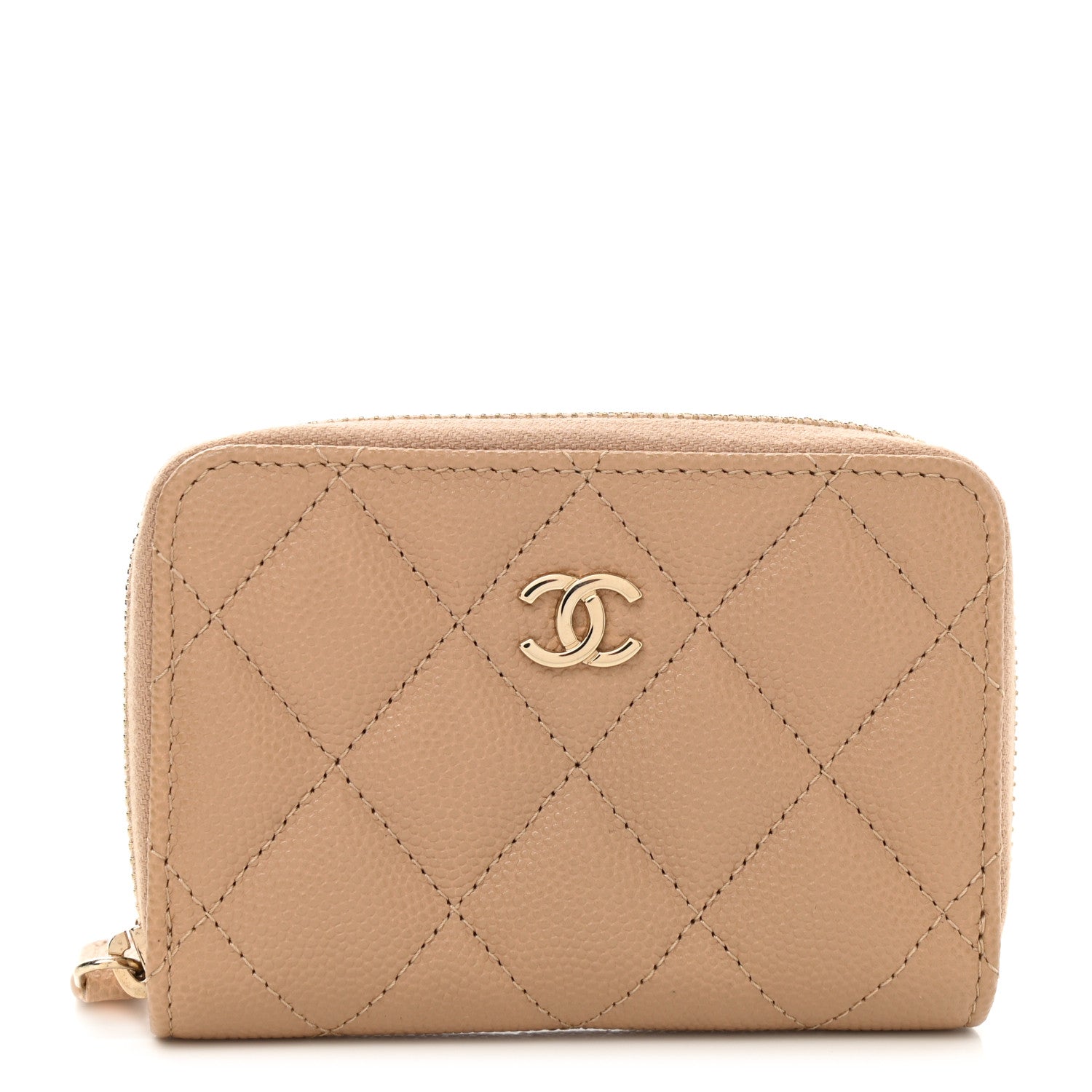 Chanel Caviar Quilted Zip Around Coin Purse Beige 1 of 8