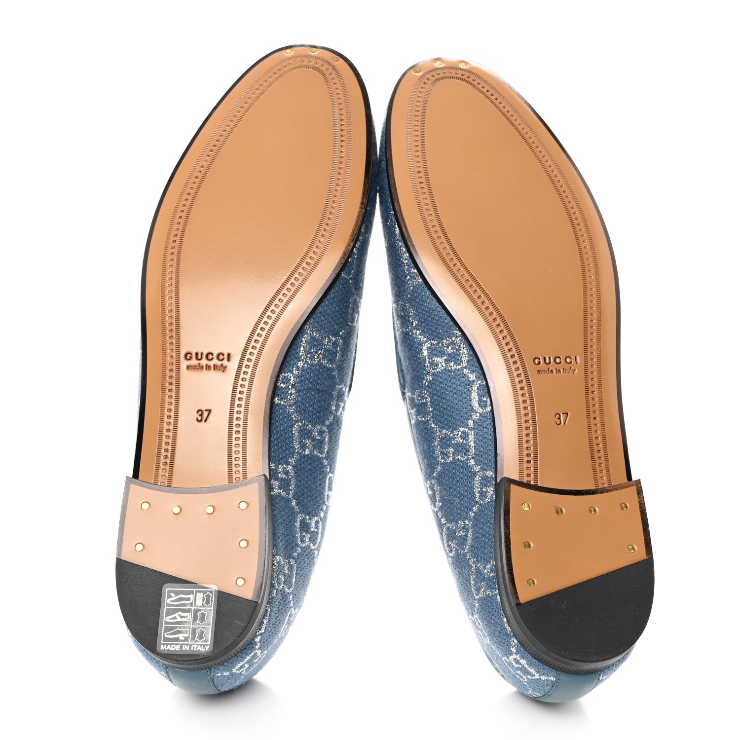 Gucci Canvas Lame GG Monogram Horsebit Womens Jordaan Loafers 37 Blue Silver Cornflower Blue 5 of 9