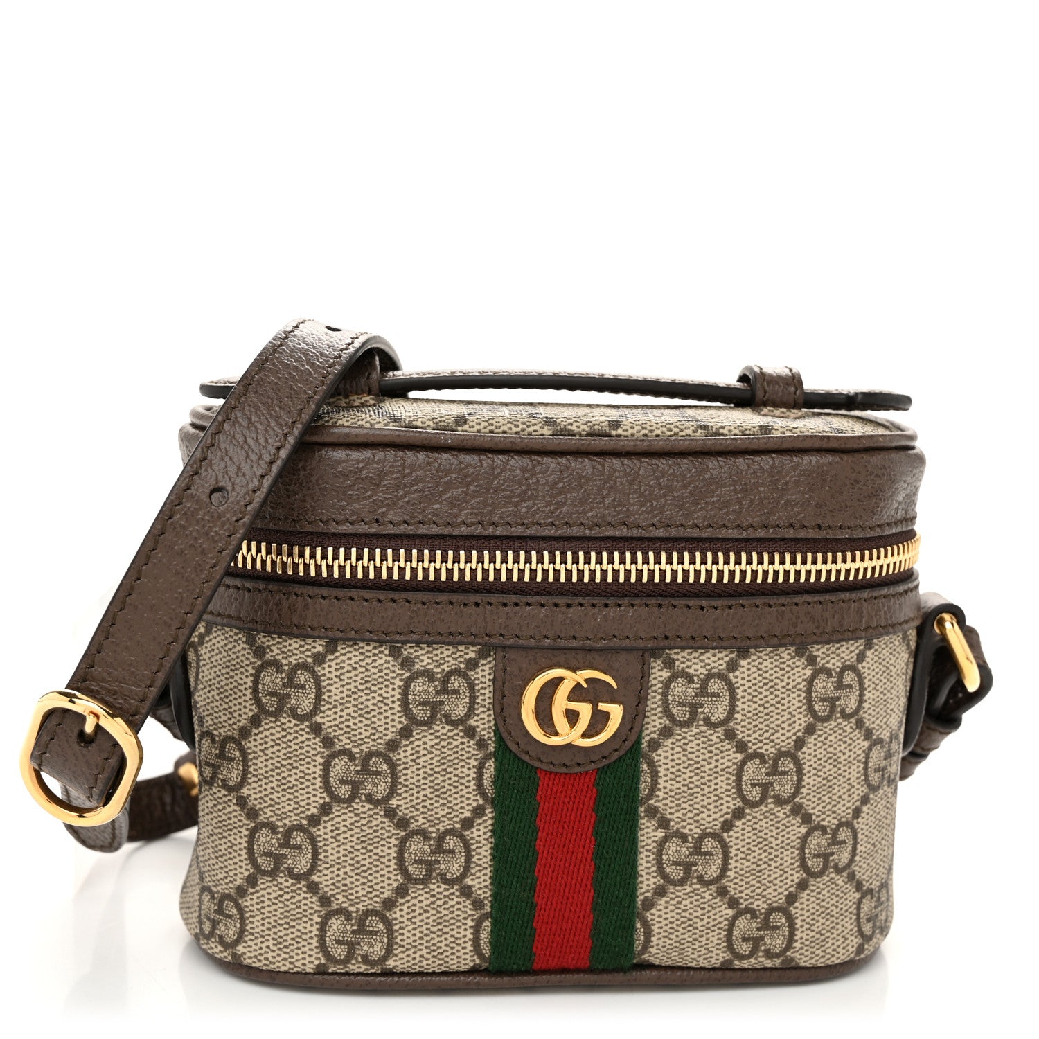Gucci GG Supreme Monogram Textured Calfskin Web Mini Ophidia Top Handle Bag Beige Ebony New Acero 1 of 11