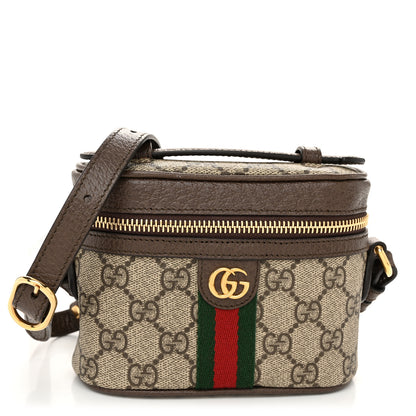 Gucci GG Supreme Monogram Textured Calfskin Web Mini Ophidia Top Handle Bag Beige Ebony New Acero 1 of 11