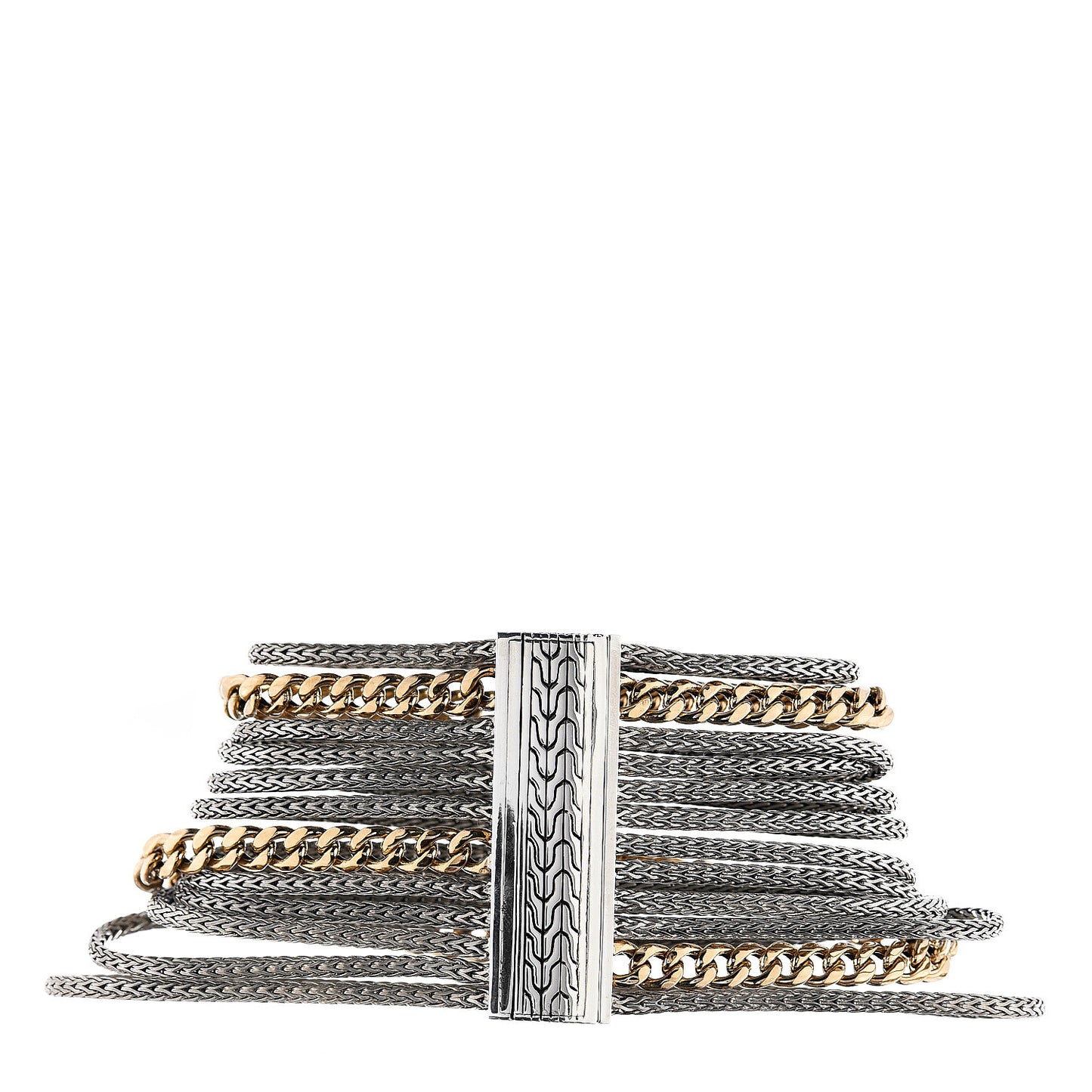 Sterling Silver 18K Yellow Gold Classic Chain Multi Row Bracelet M