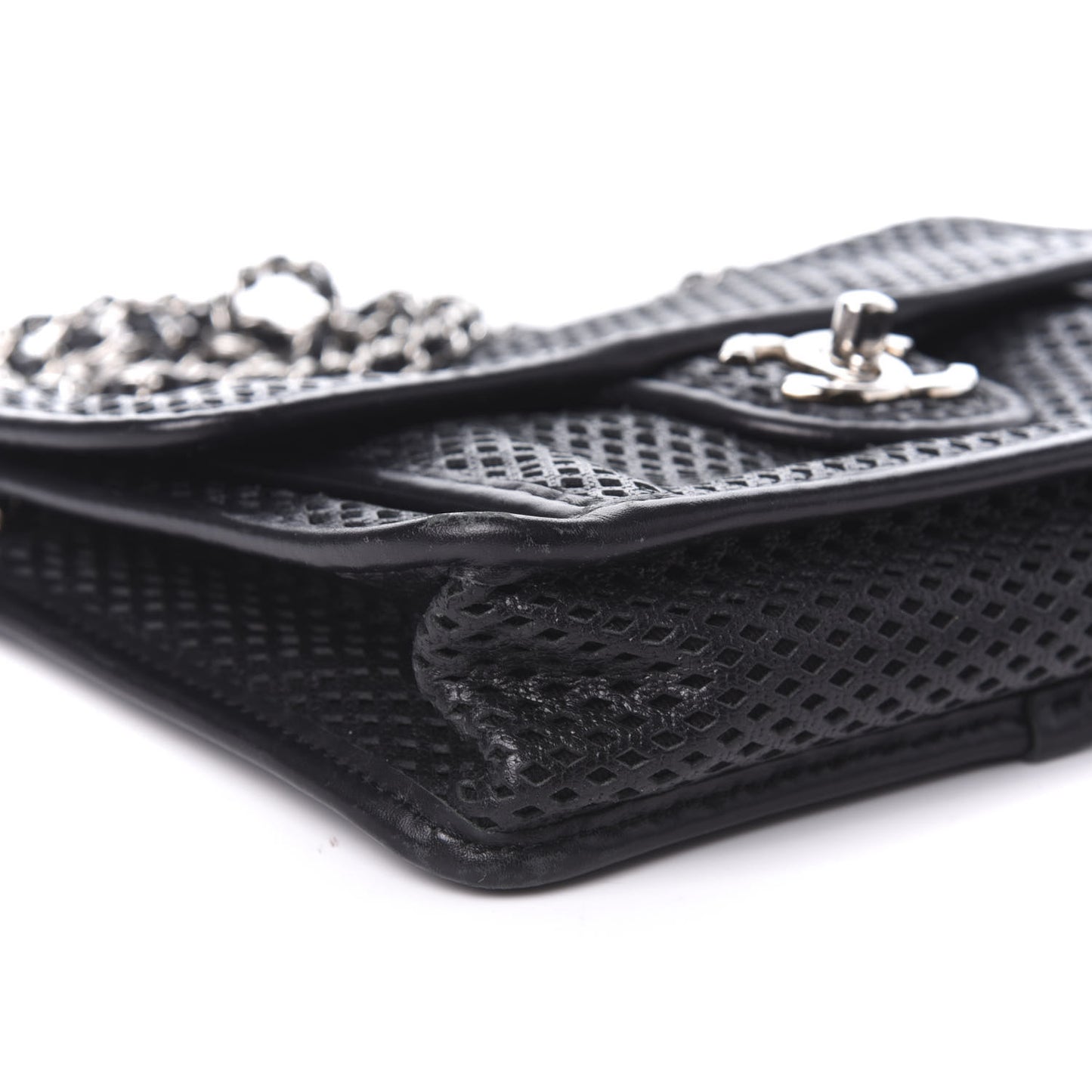 Metallic Perforated Calfskin Small Up In The Air Flap Black