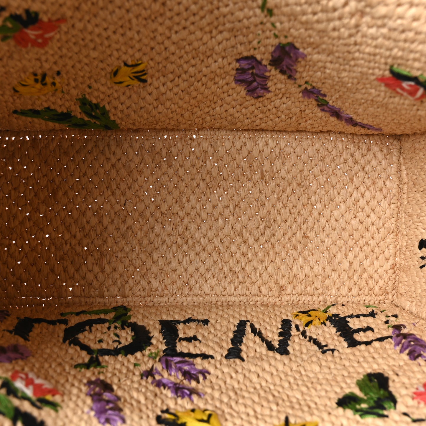 X PAULA'S IBIZA Raffia Floral Embroidered Small Font Tote Natural Tan Multicolor