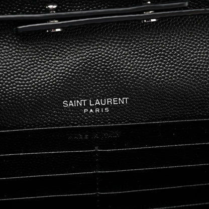 Saint Laurent Grain De Poudre Matelasse Chevron Monogram Chain Wallet Black 6 of 10